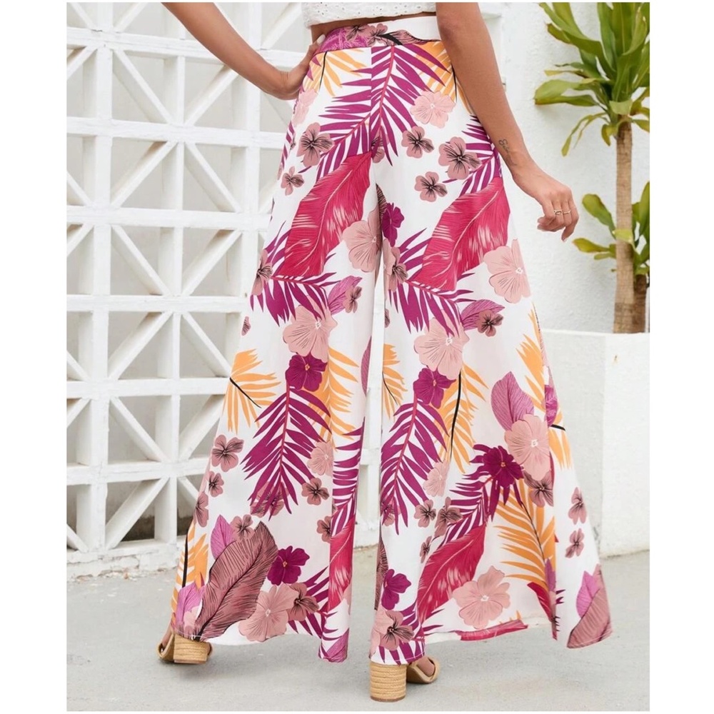 Boho Floral Tropical Print Wide Leg Palazzo Pants - Picture 5 of 8